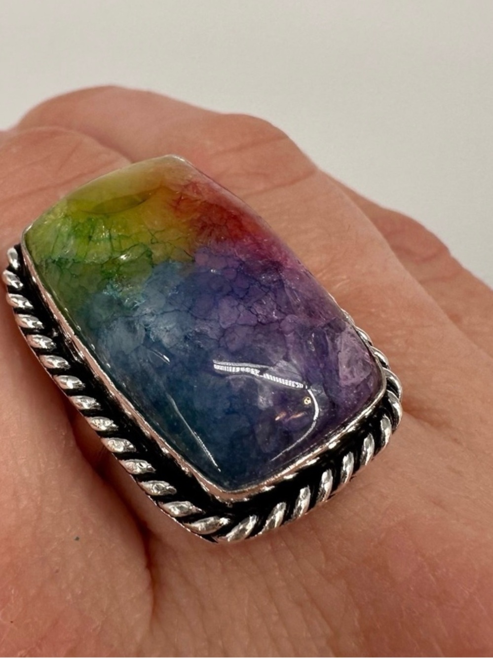 Multicolor Solar QuartRectangular Statement Ring - Picture 2 of 3